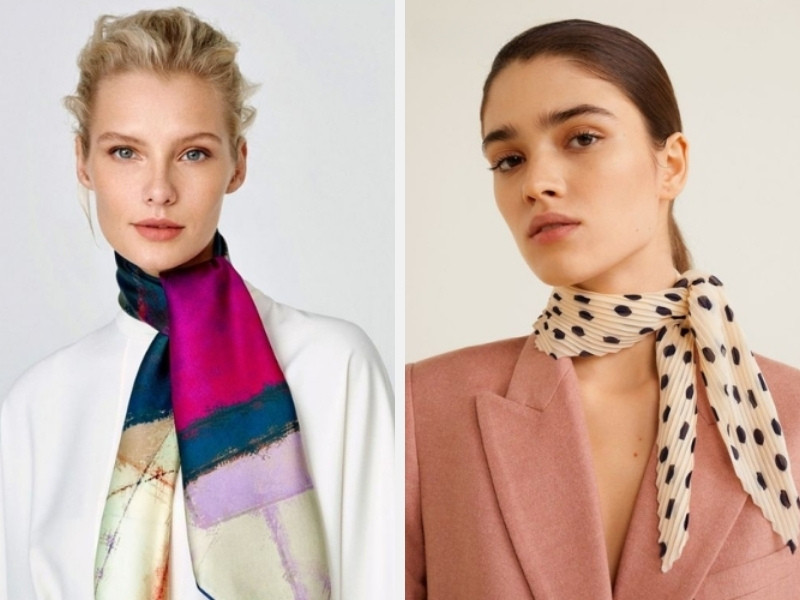 Phối áo sơ mi với khăn vuông kiểu choker ấn tượng